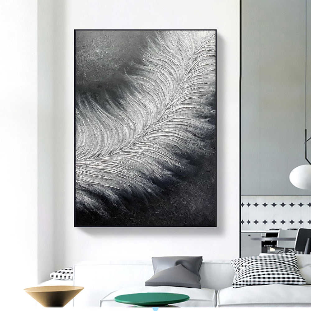 Black & White Abstract Feather Canvas Art - Modern Wall Decor