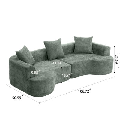 Modern Curved Corduroy Sofa with Pillows - Soft Fabric Living Room Seating