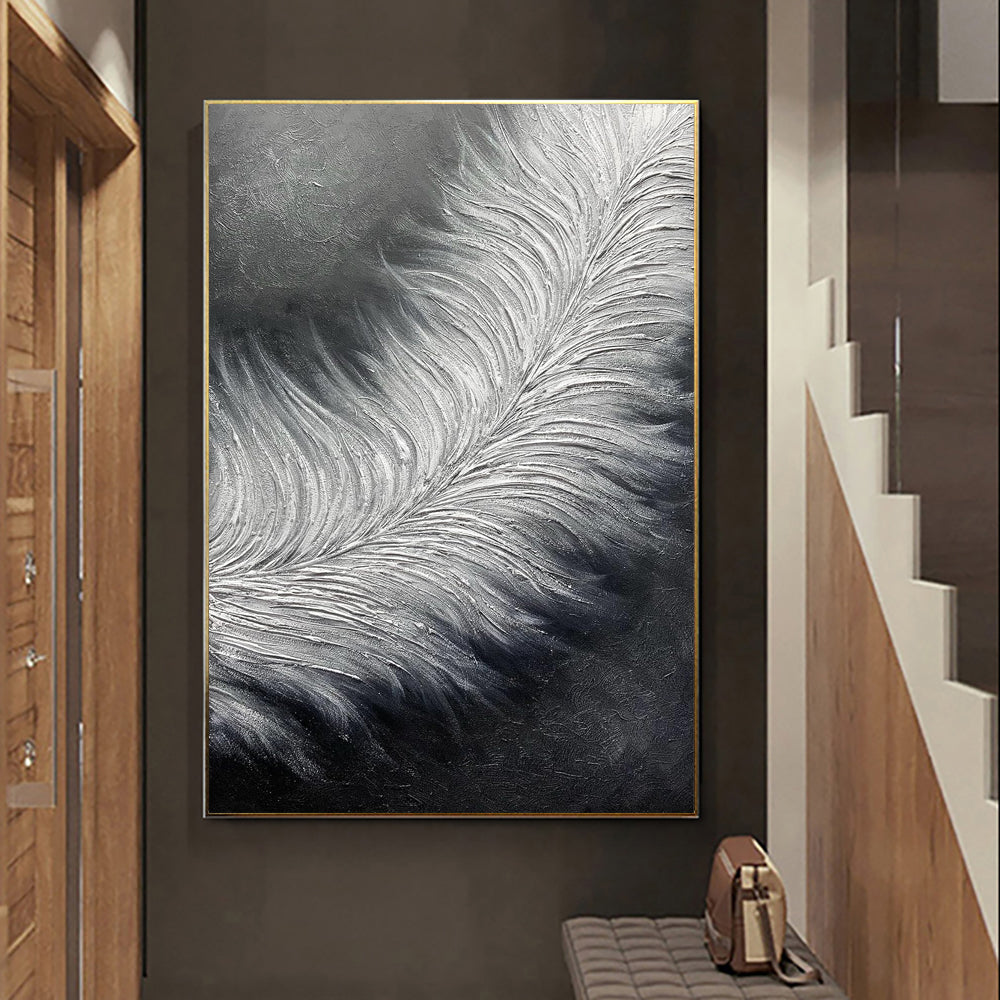 Black And White Abstract Feather Modern Wall Art