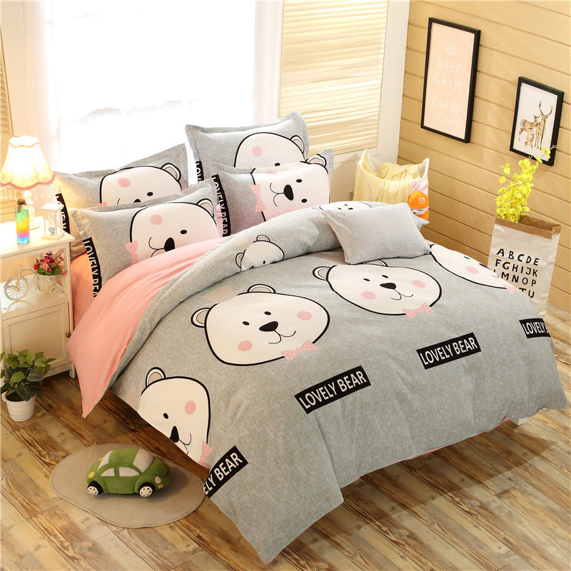 Bedding set with bear design in a bedroom setting