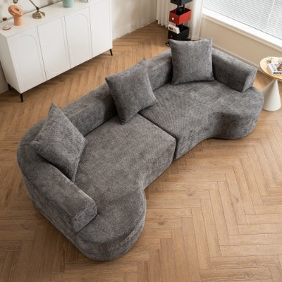 Modern Curved Corduroy Sofa with Pillows - Soft Fabric Living Room Seating
