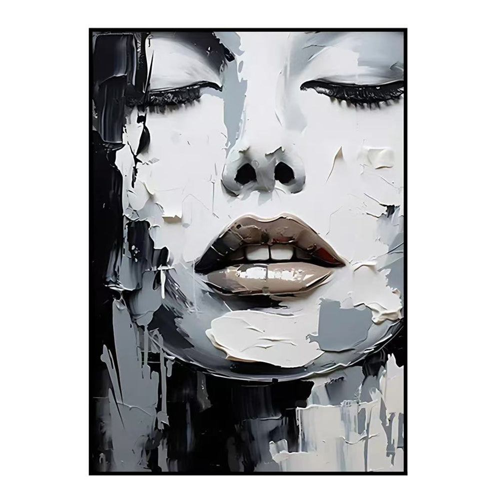 Black And White Knife Painting Modern Abstract Portrait Of Women