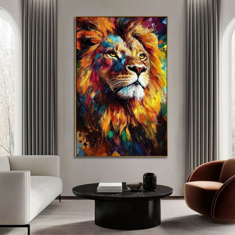 Modern Abstract Colorful Lion Canvas Painting - Bold Wall Art