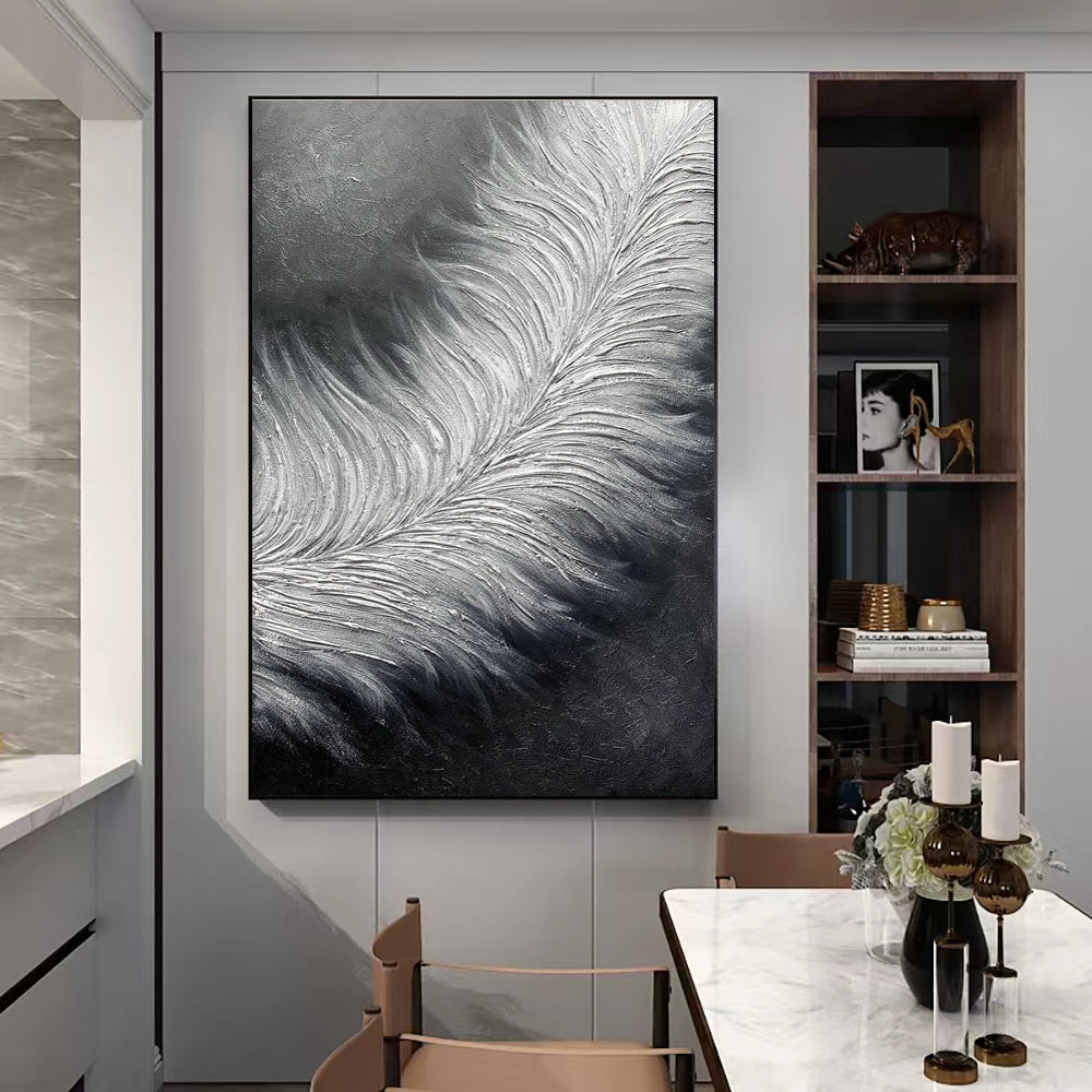 Black & White Abstract Feather Canvas Art - Modern Wall Decor
