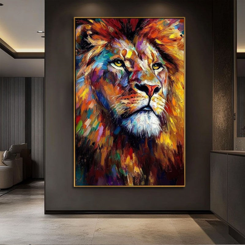 Modern Abstract Colorful Lion Canvas Painting - Bold Wall Art