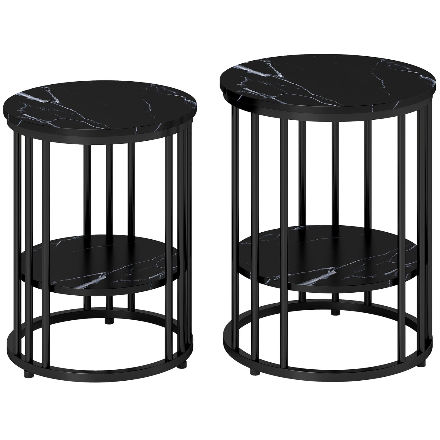 Nesting Coffee Tables Set - Marble Effect Black