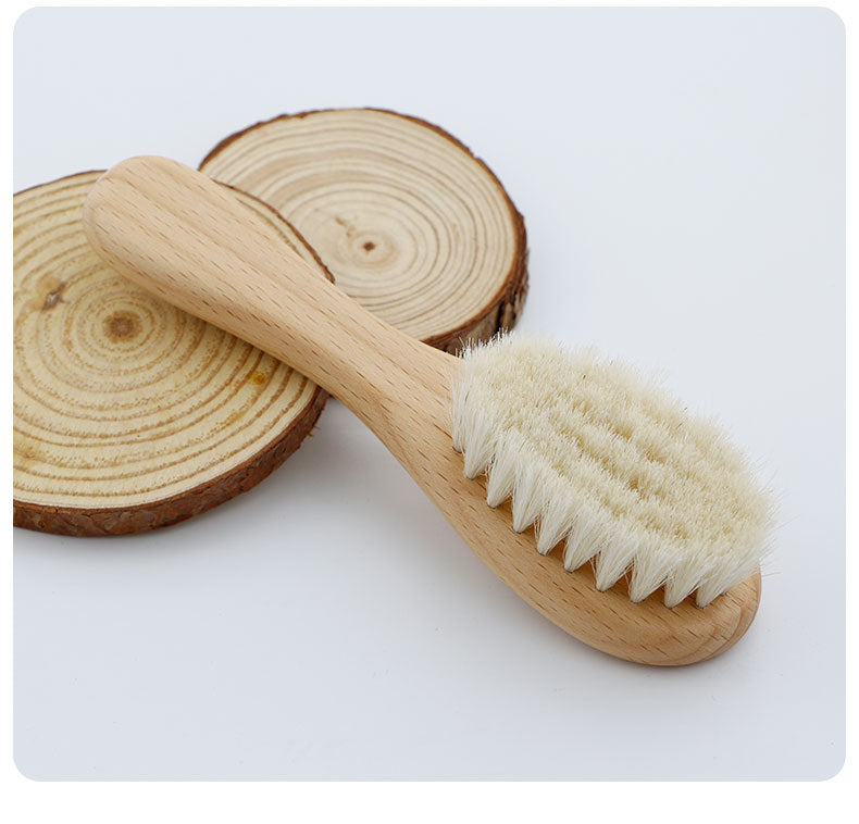 Natural Pear Wood Baby Brush & Comb Set - Soft Bristle Hair Care