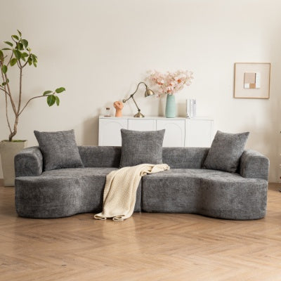 Modern Curved Corduroy Sofa with Pillows - Soft Fabric Living Room Seating