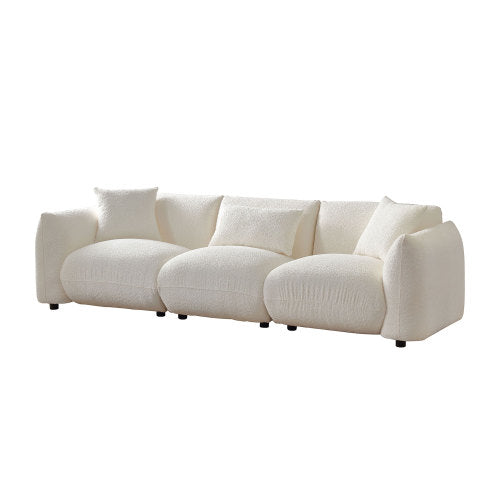 Mid-Century Modern 3-Seater Sofa - Beige Boucle Upholstered Couch
