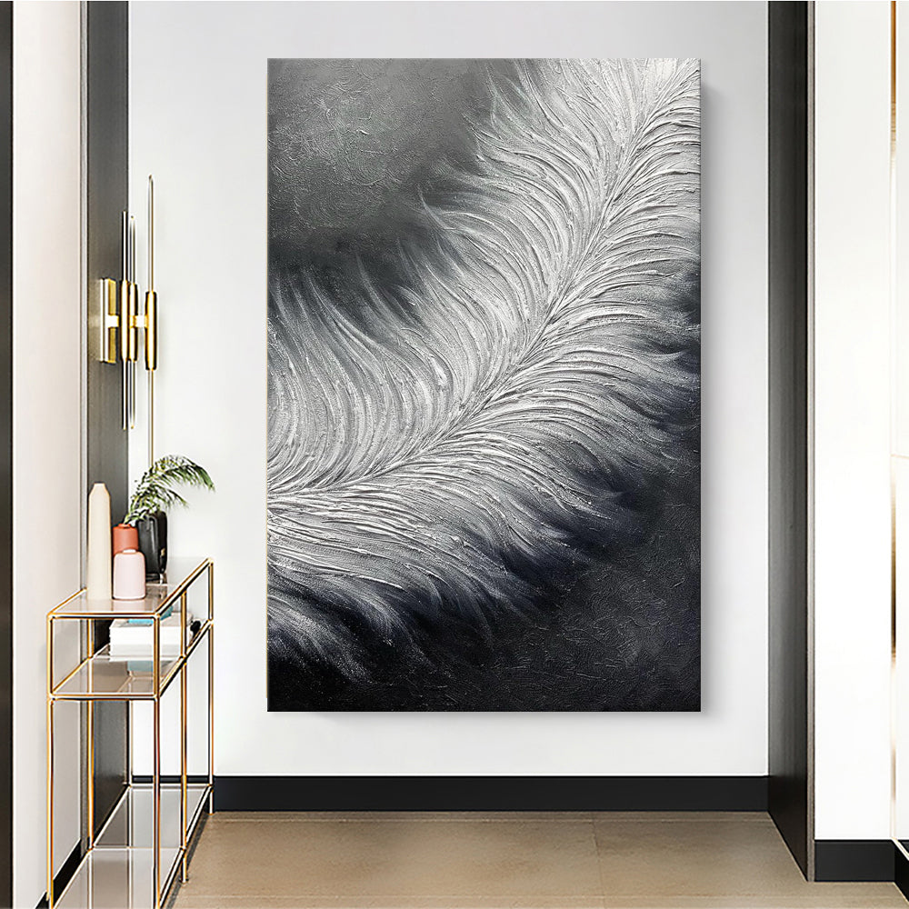 Black And White Abstract Feather Modern Wall Art