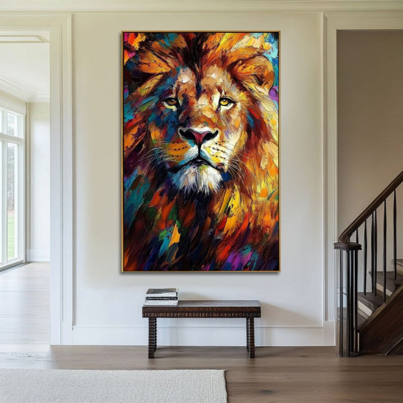 Modern Abstract Colorful Lion Canvas Painting - Bold Wall Art