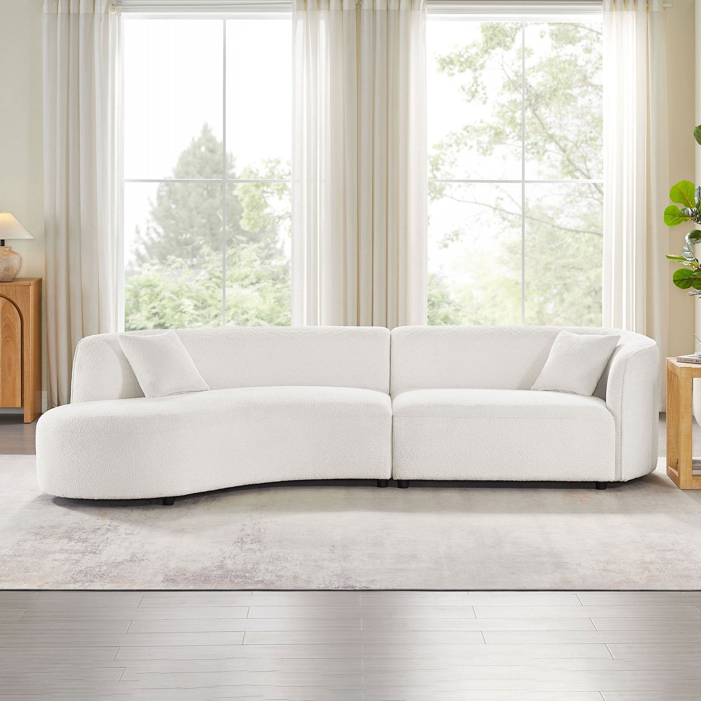 Curved Upholstered Sofa with Chaise - Luxury Modern Living Room Set