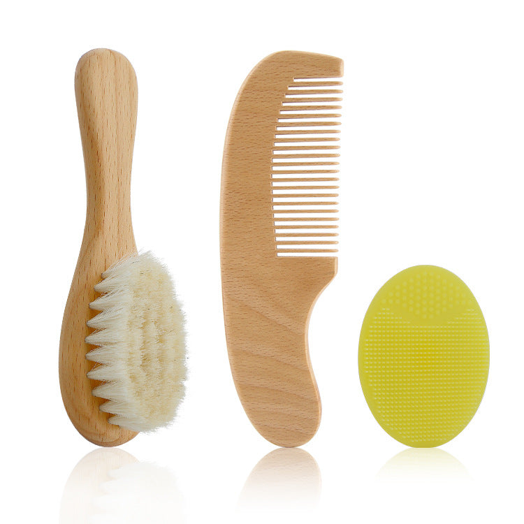 Natural Pear Wood Baby Brush & Comb Set - Soft Bristle Hair Care
