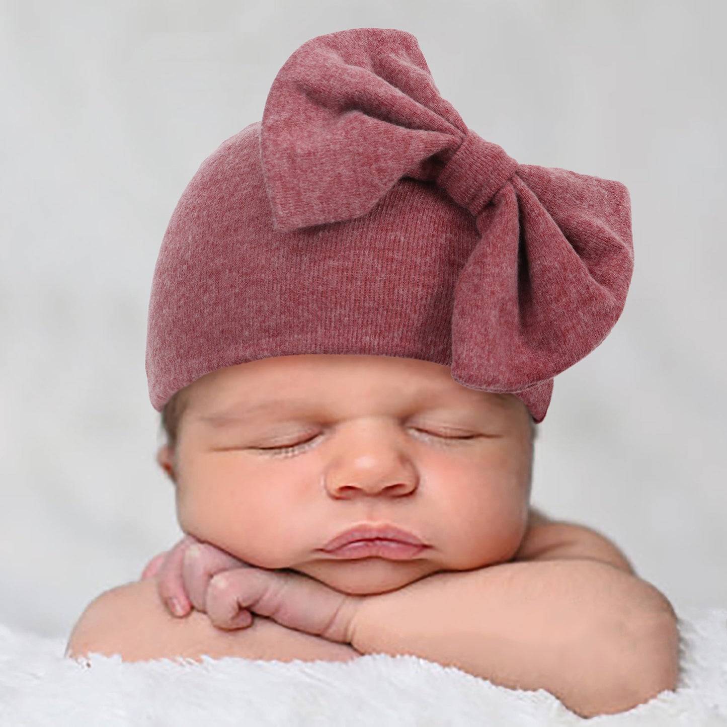 Newborn Cap & Mittens Set | Baby Bow Beanie with Gloves