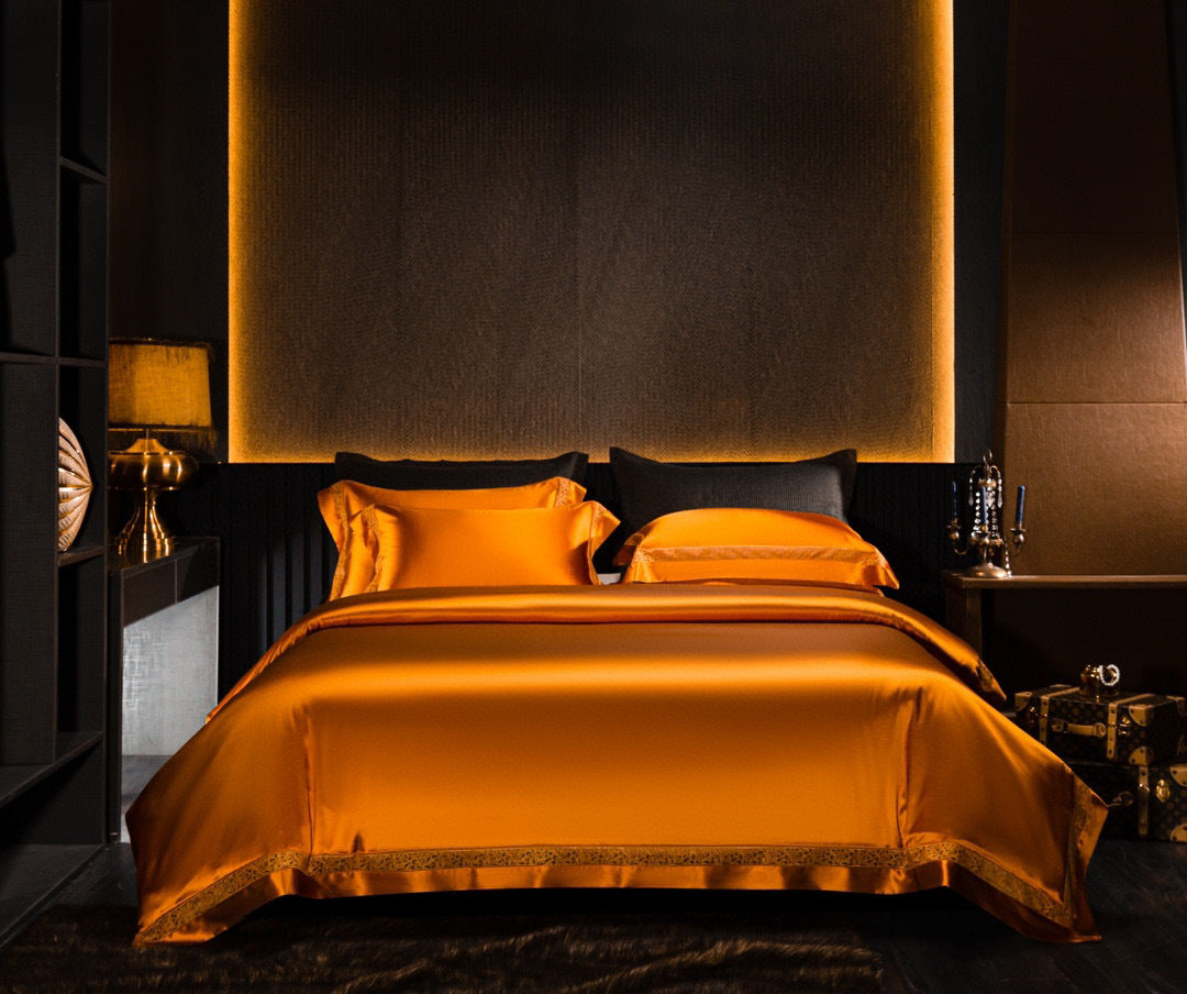 Luxury Silk Cotton Satin Bedding Set - 4 Piece European King & Super King