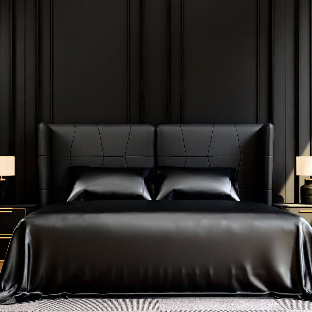 Luxury Satin Bed Sheets Set - King Size 4-Piece Silky Bedding with 15" Deep Pocket (Black)