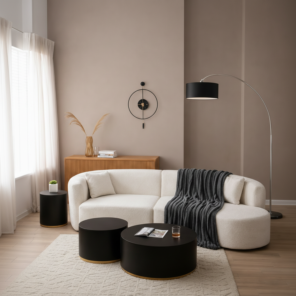 Curved Boucle Sofa with Chaise - Luxury 2-Piece Living Room Set