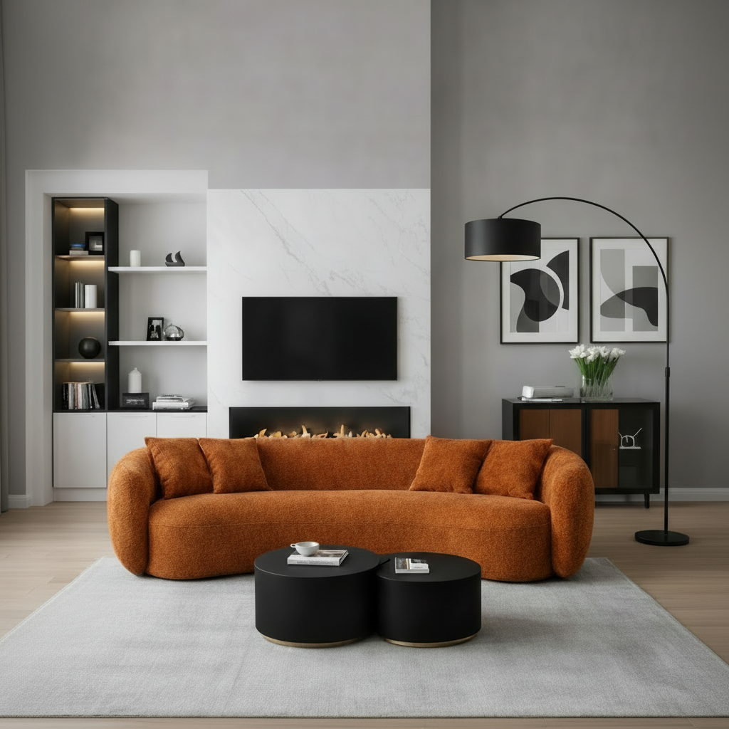 5-Seater Curved Boucle Sectional - Modern Half Moon Sofa