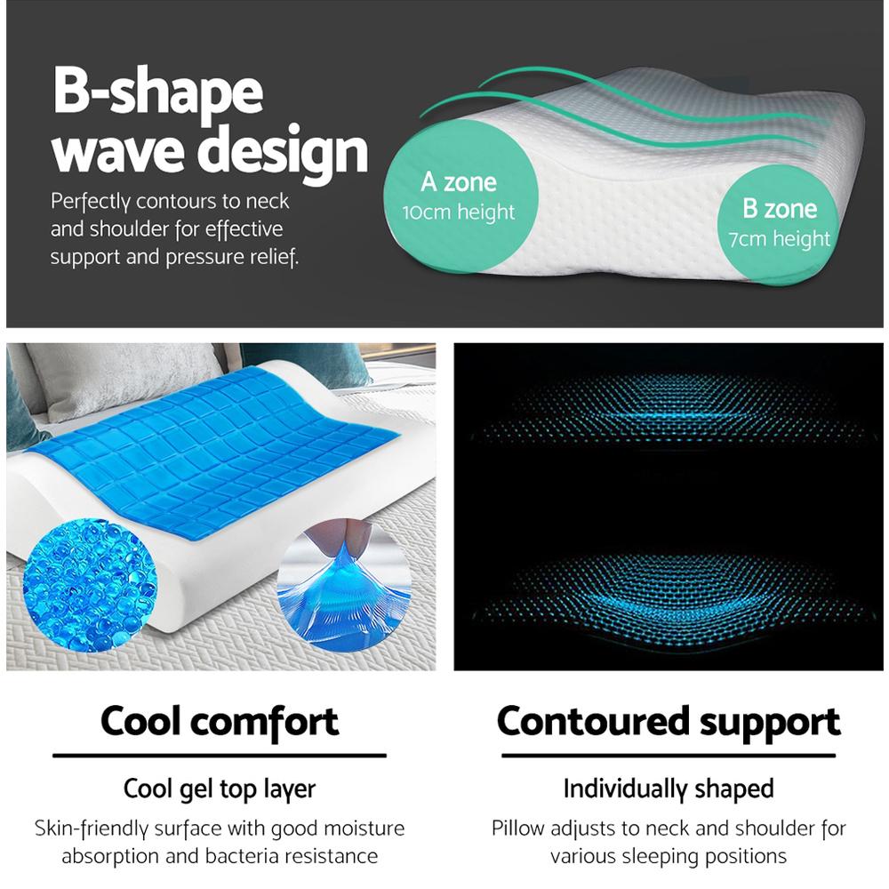 Cool Gel Contour Pillow Twin Pack - Memory Foam Neck Support