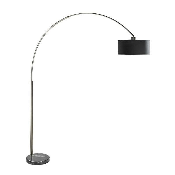 81-inch arch floor lamp in modern black finish with drum shade and marble base, elegant curved design for contemporary living room lighting
