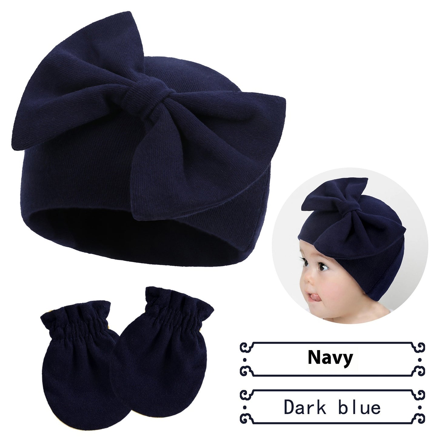 Newborn Cap & Mittens Set | Baby Bow Beanie with Gloves