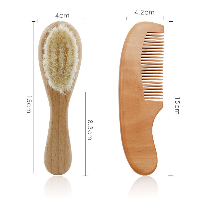 Natural Pear Wood Baby Brush & Comb Set - Soft Bristle Hair Care