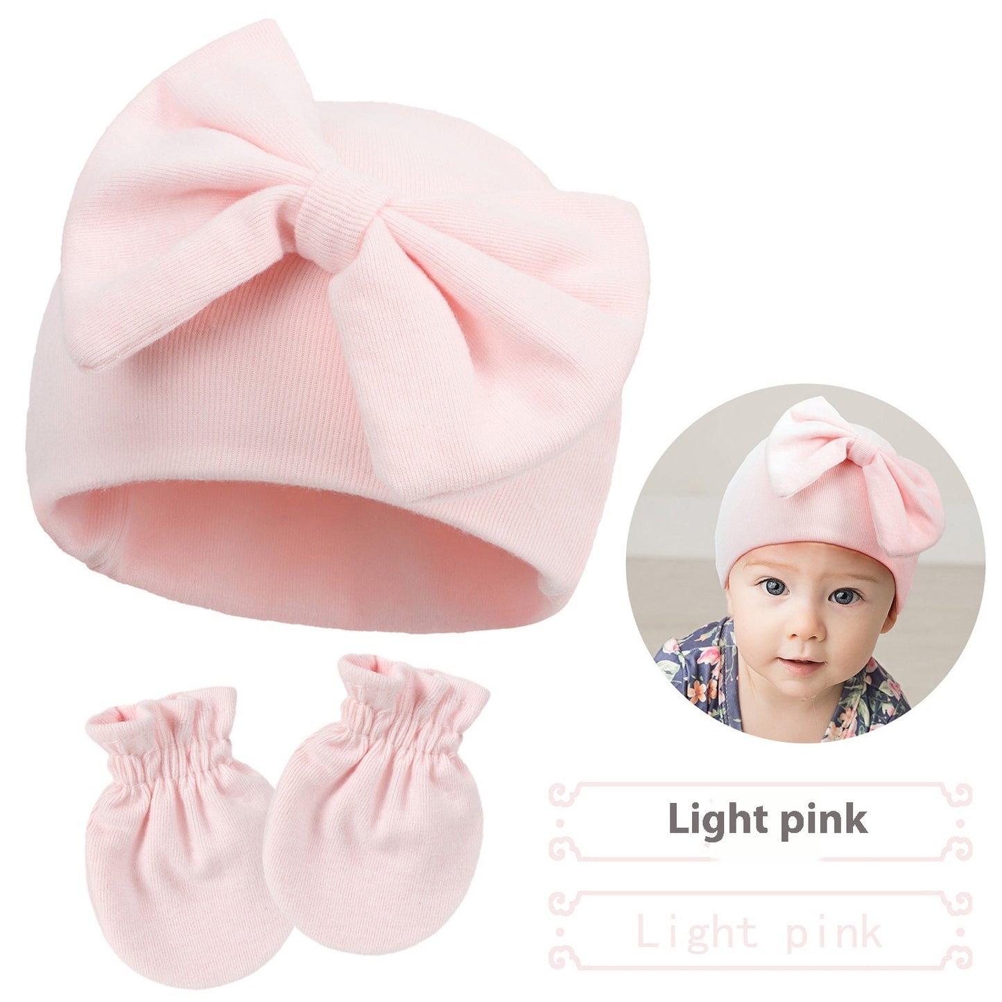 Newborn Cap & Mittens Set | Baby Bow Beanie with Gloves