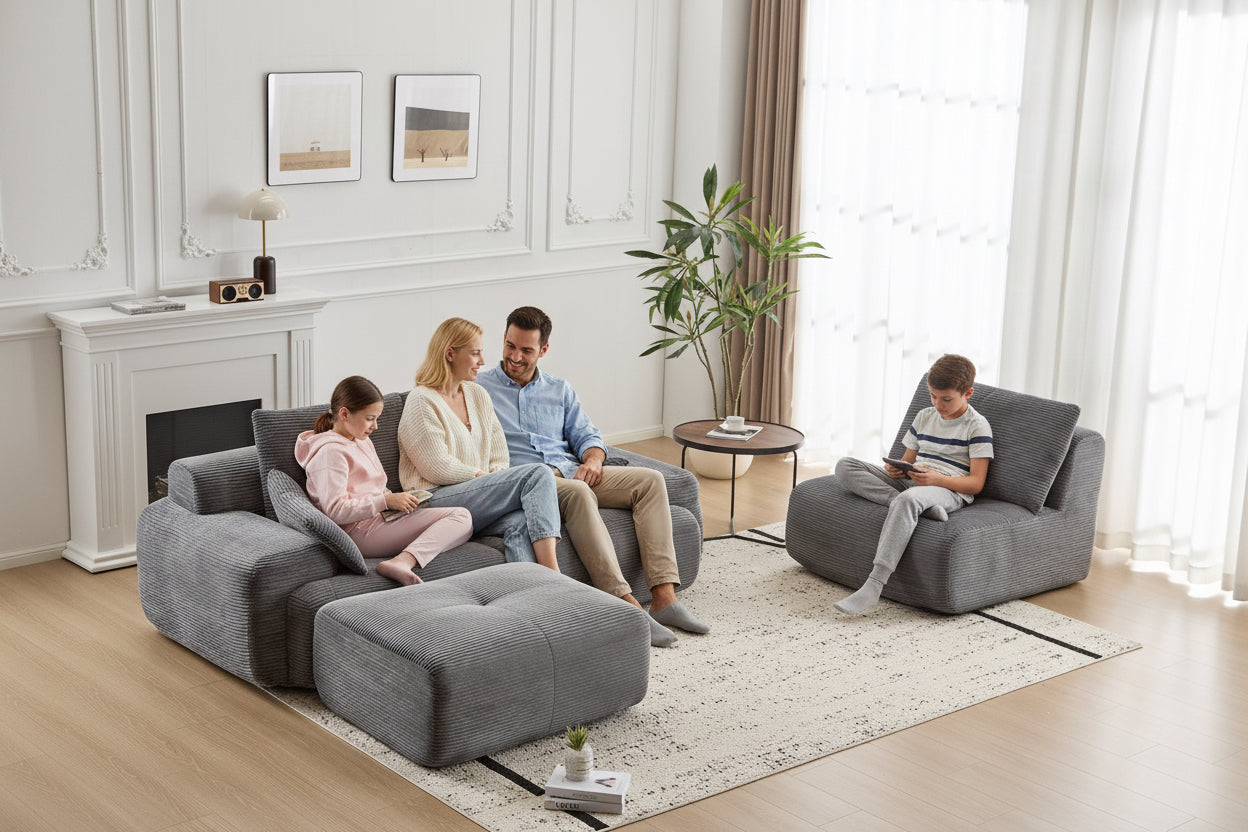 Premium Memory Foam Sectional Sofa - Pet-Friendly Cloud Couch with Extra Deep Seating | Grey