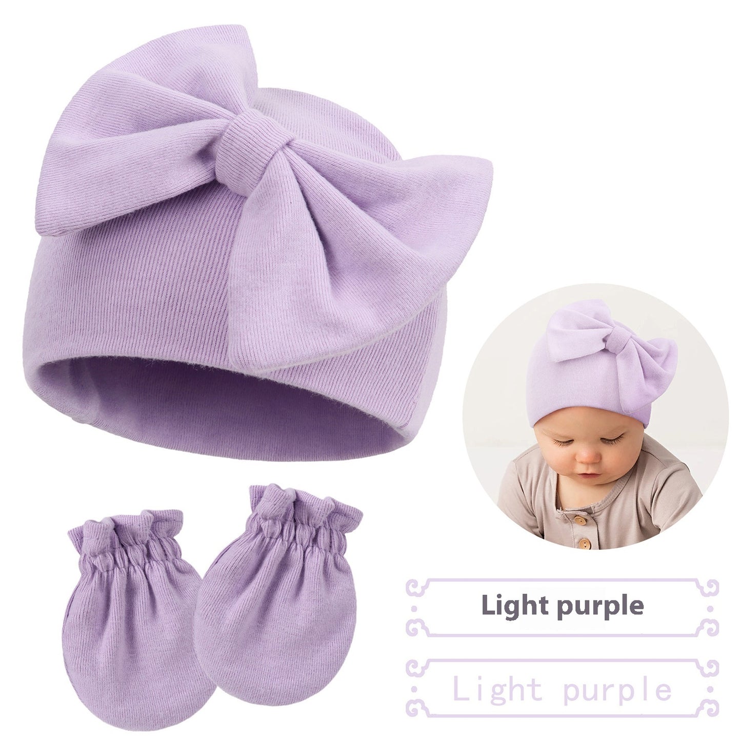 Newborn Cap & Mittens Set | Baby Bow Beanie with Gloves
