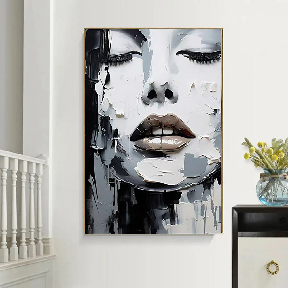 Black And White Knife Painting Modern Abstract Portrait Of Women