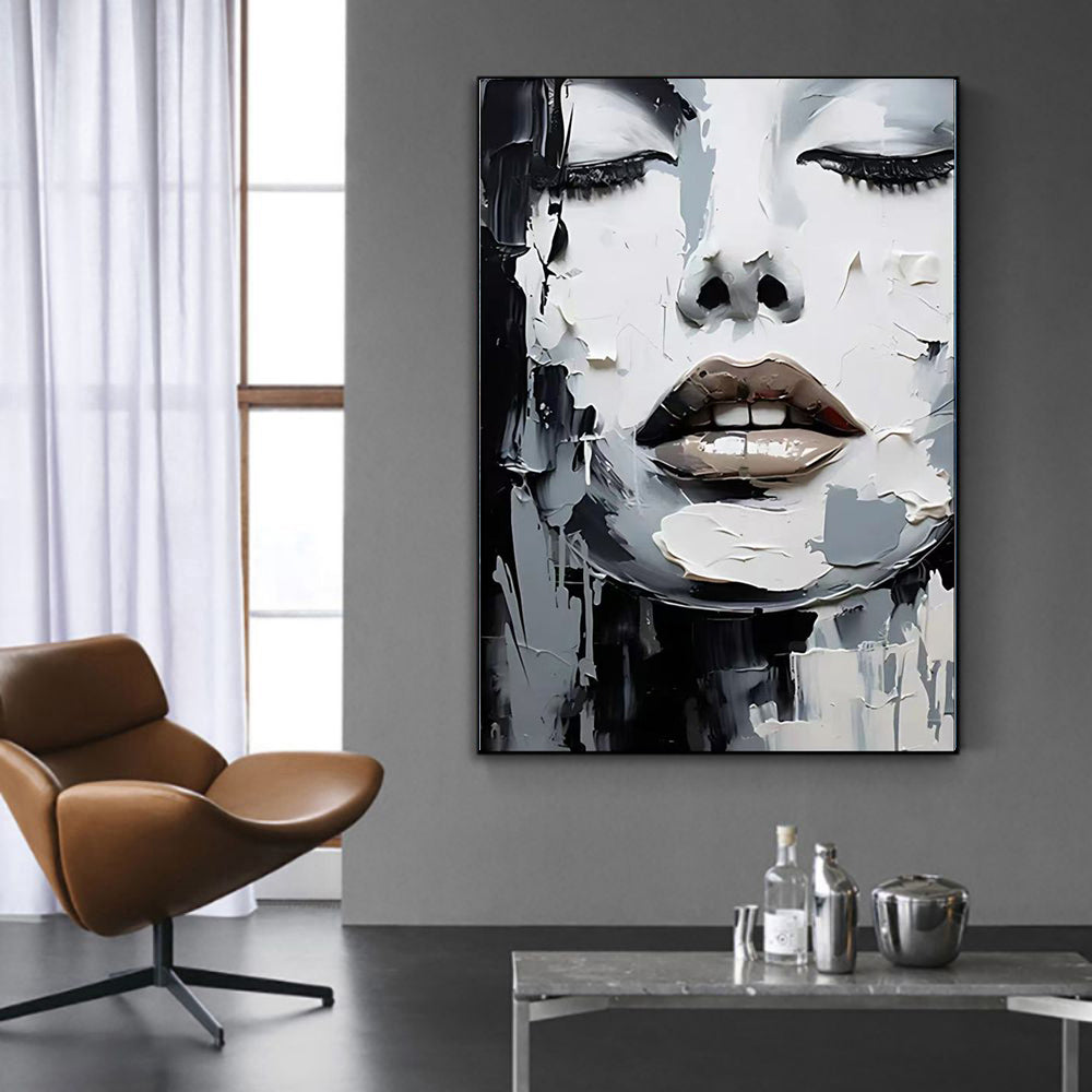 Black And White Knife Painting Modern Abstract Portrait Of Women