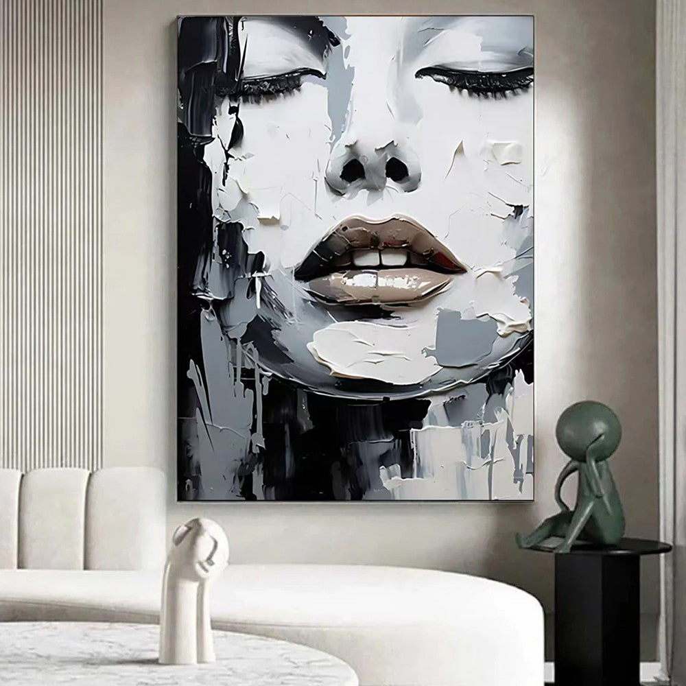 Black And White Knife Painting Modern Abstract Portrait Of Women